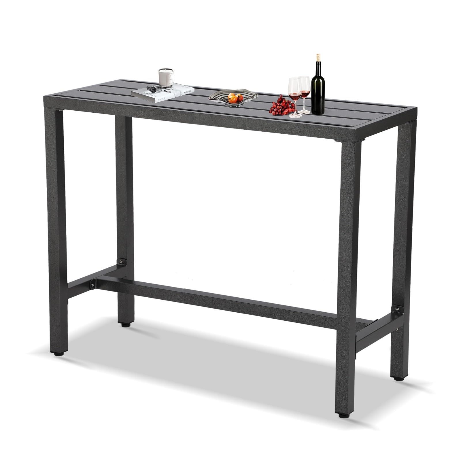 Sumshadow Outdoor Bar Table, Patio Console Pub Height Table With Powder Coated Steel Frame, Weather Resistant Waterproof Top For