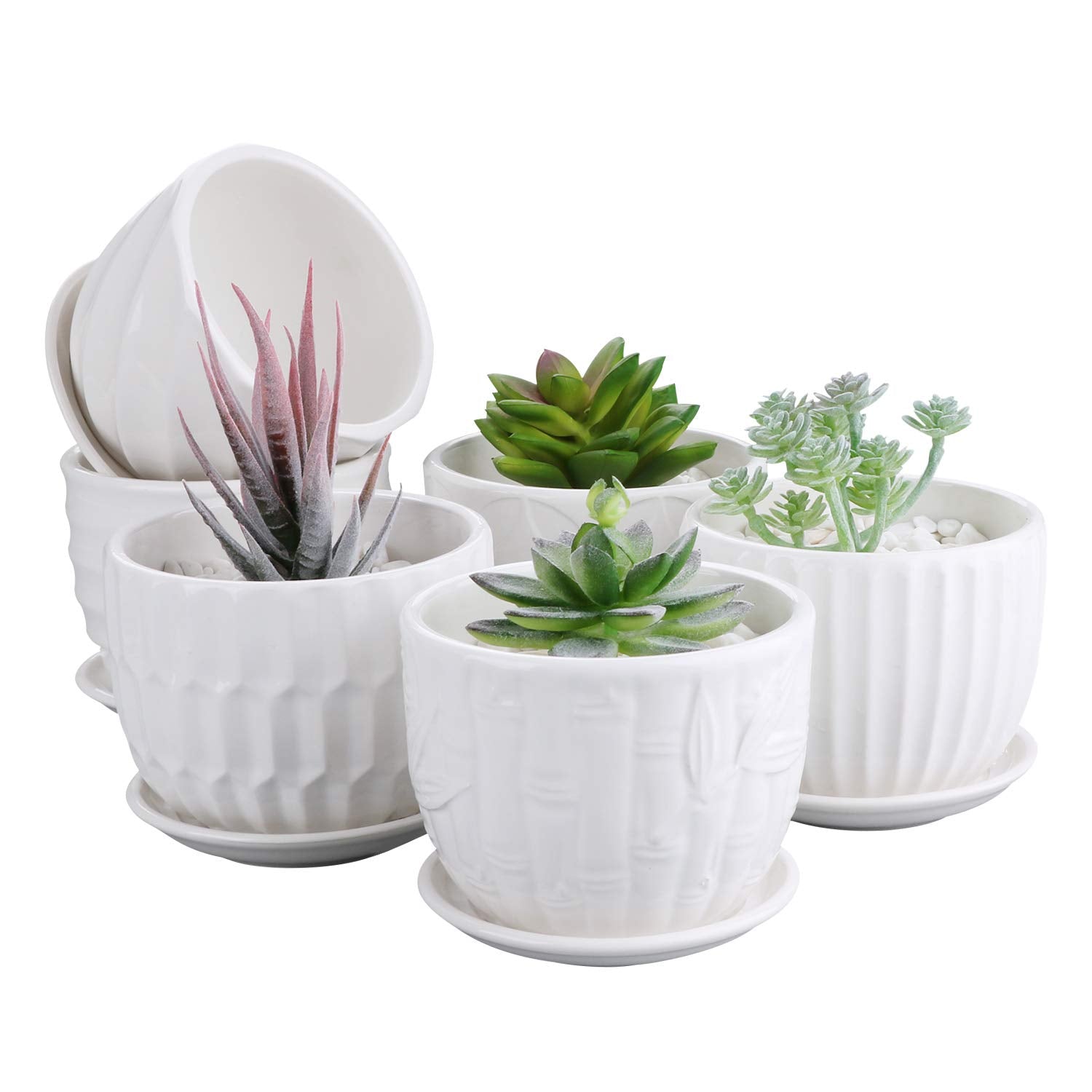 Brajttt Flower Pots, 4 Inch Cylinder Ceramic Plant Pots With Connected Saucer, Mini Ceramic Planters For Succulent And Little Sn