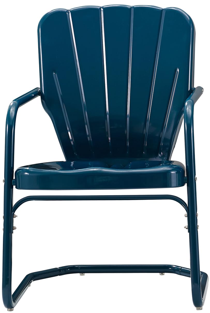 Crosley Furniture Ridgeland 2-Piece Outdoor Chair Set, Retro Metal Patio Chairs For Dining, Porch, Deck, Navy