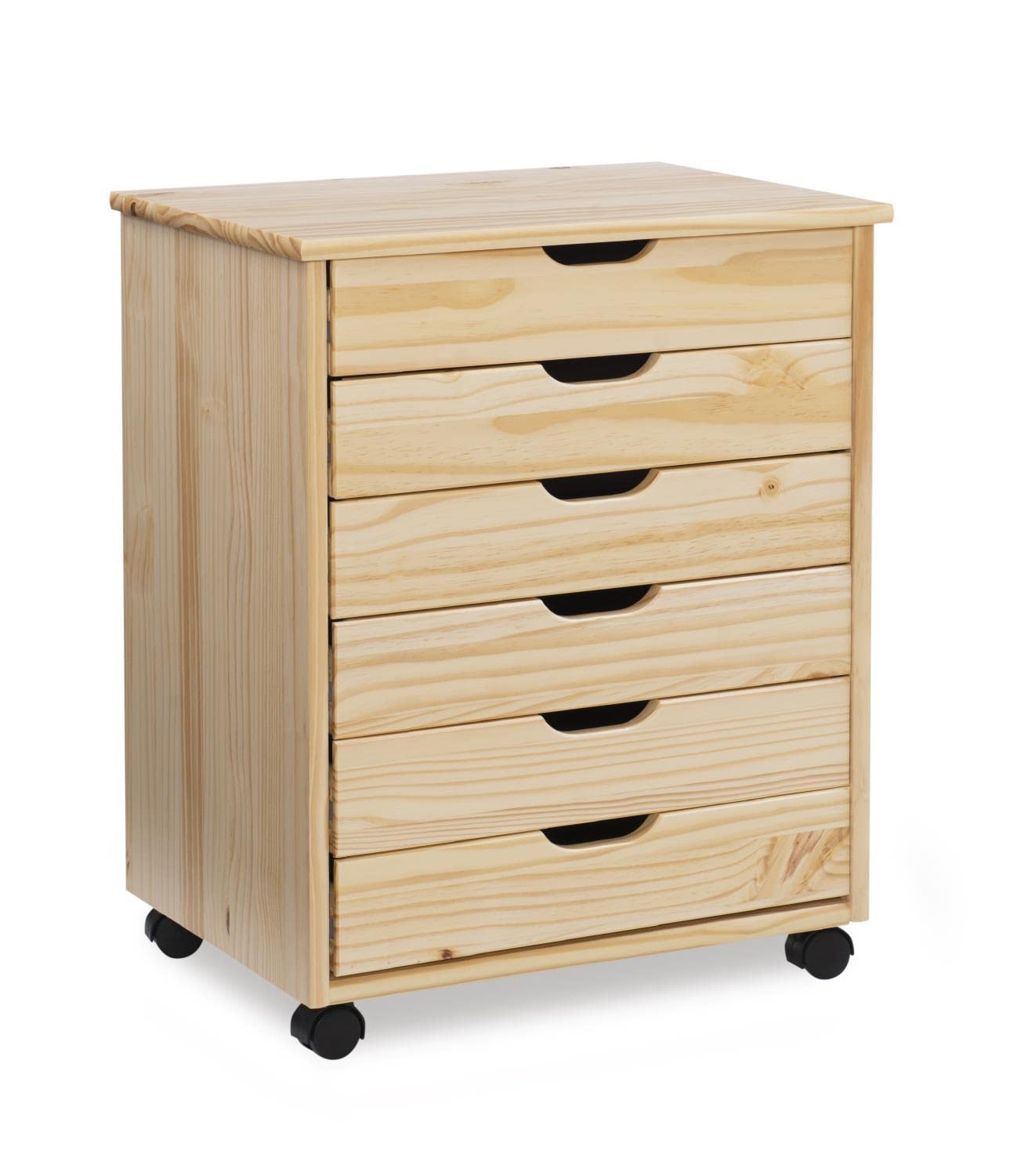 Cary Six Drawer Wide Roll Cart, Natural