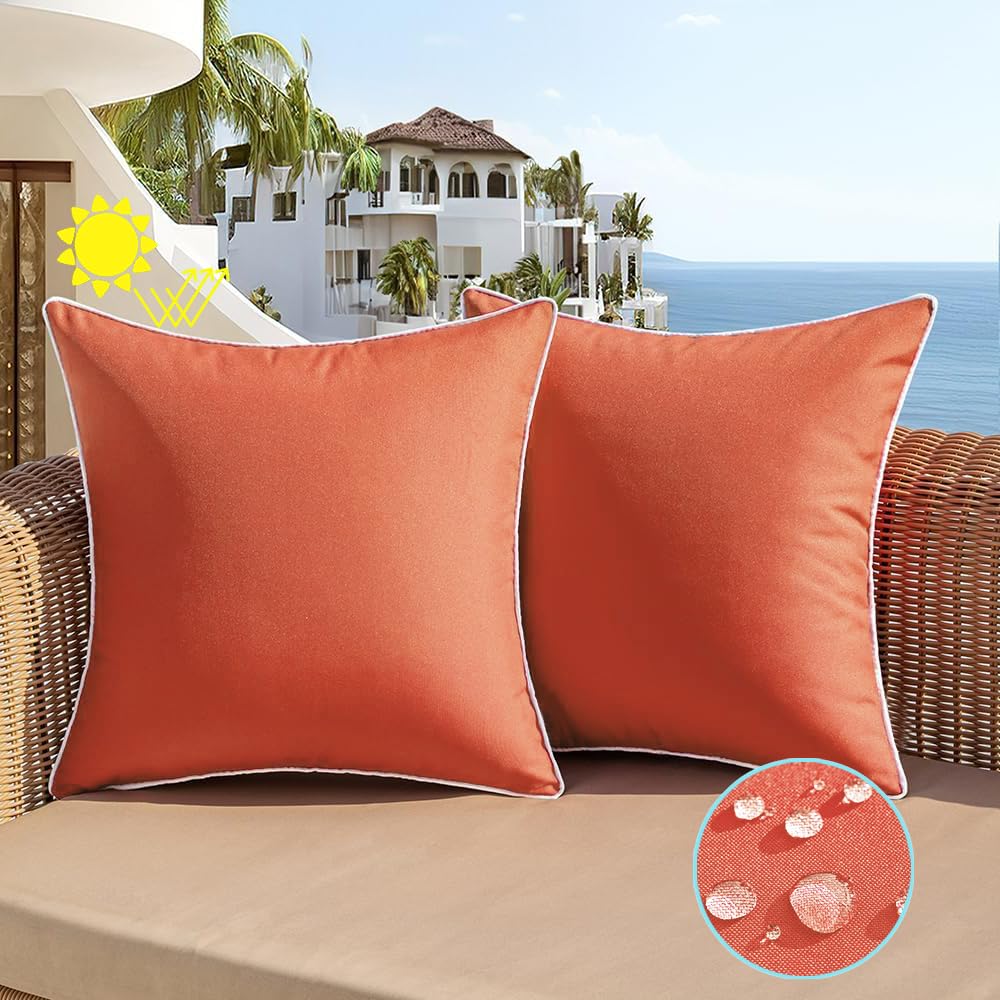 All Smiles Outdoor Waterproof Throw Pillow Covers 16X16 Set Of 2 Burnt Orange Decorative Patio Tent Bed Sofa Living Room Furnitu