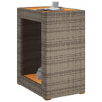 vidaXL Garden Side Table - Grey Poly Rattan & Acacia Wooden Top for Patio, Deck, Outdoor Dining & Backyard Use, with Shelf & Durable Frame