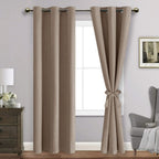 Jiuzhen Taupe Blackout Curtains With Tiebacks - Thermal Insulated, Light Blocking And Noise Reducing Grommet Curtains For Bedroom And Living Room, Set Of 2 Window Curtain Panels, 42 X 84 Inch Length