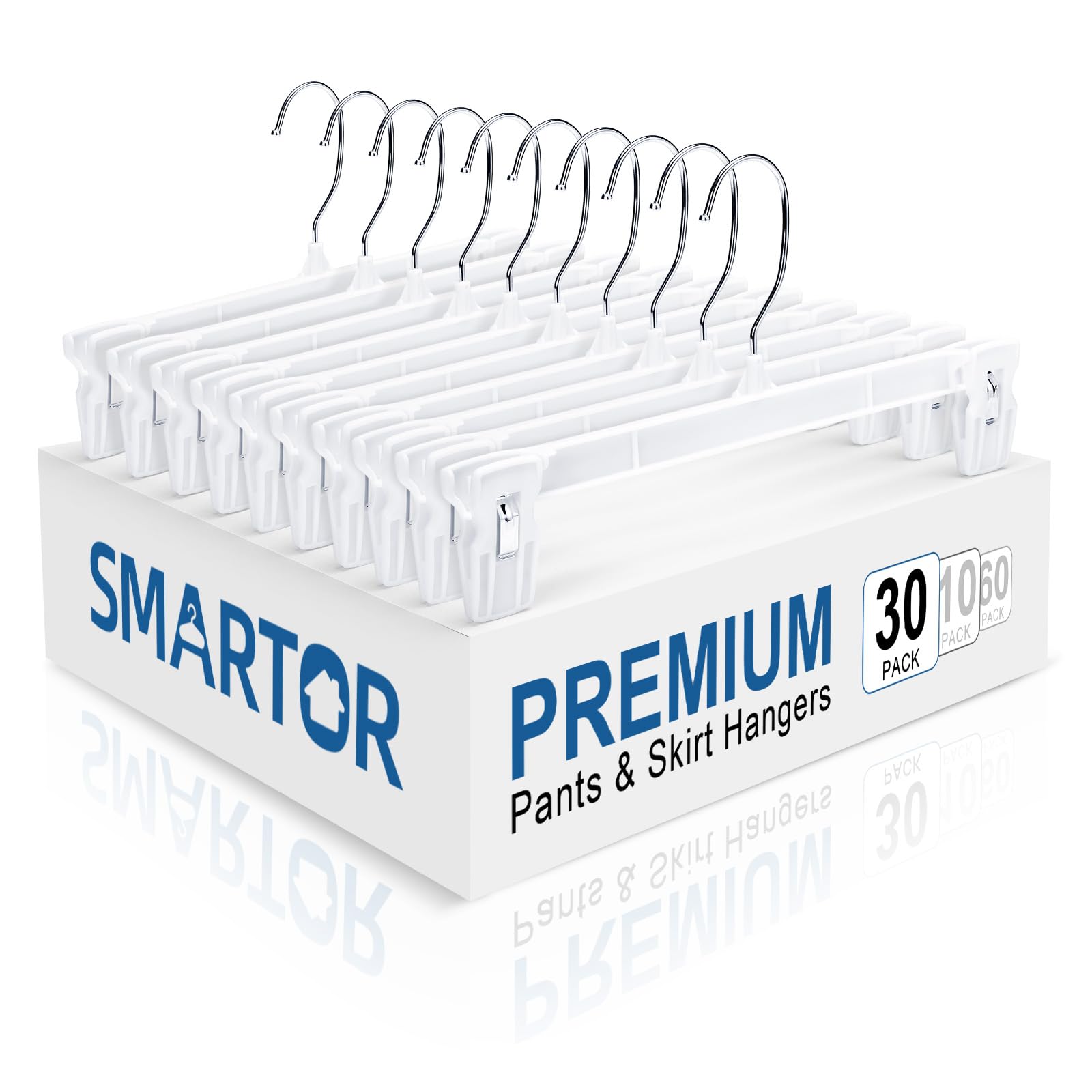 Smartor Skirt Hangers|Pants Hangers with Clips| 10 30 60 Pack Available | Space Saving| Durable| Upgraded Clips| Pants Hanger fo