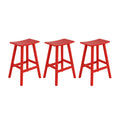 Costaelm All-Weather Bar Stools Set Of 3, 29' Height Outdoor Bar Stools, Adirondack Poly Patio Bar Stool For Patio, Deck, Kitchen Counter And Garden, Red