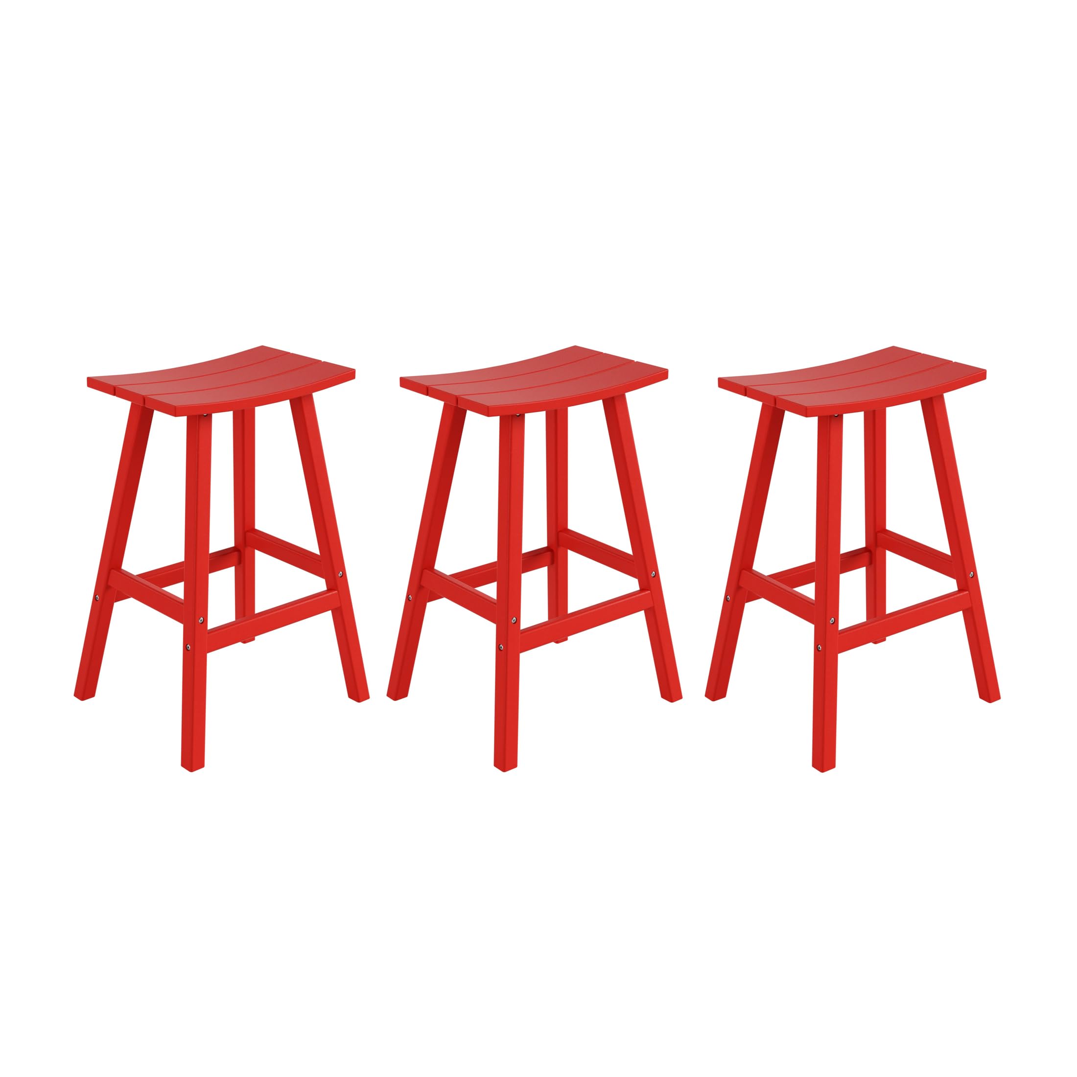 Costaelm All-Weather Bar Stools Set Of 3, 29' Height Outdoor Bar Stools, Adirondack Poly Patio Bar Stool For Patio, Deck, Kitchen Counter And Garden, Red