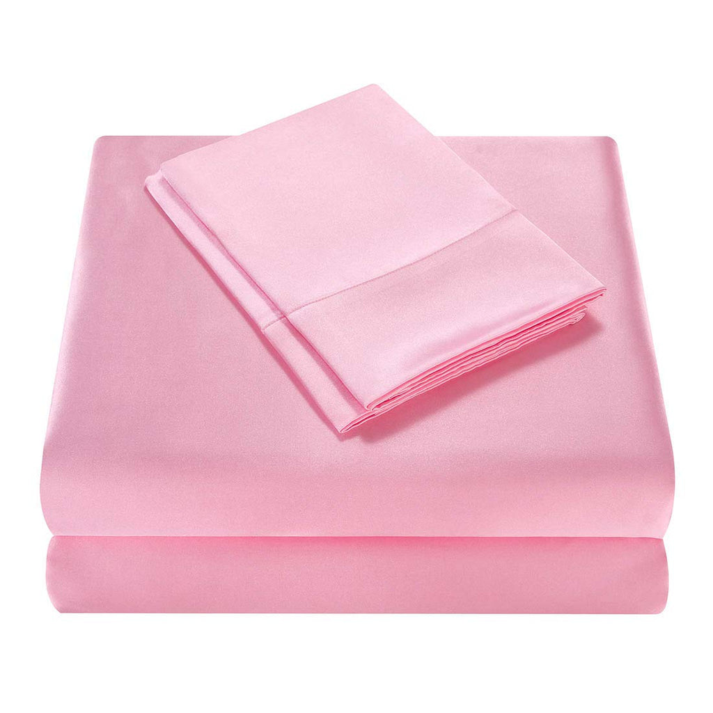 Homiest 3Pcs Satin Sheets Set Luxury Silky Satin Bedding Set With Deep Pocket, 1 Fitted Sheet + 1 Flat Sheet + 1 Pillowcase (Twin Xl Size, Pink)