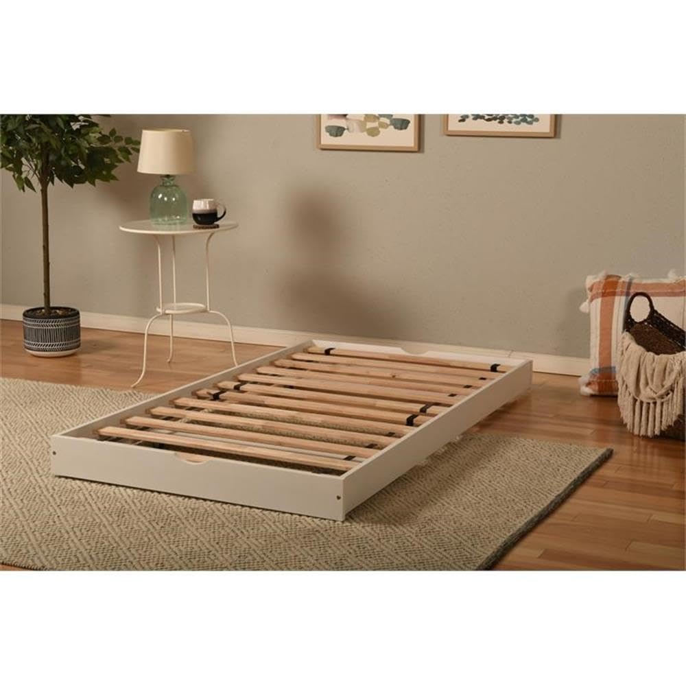 Kodiak Furniture Boho Wood Pop Up Bed in White with Linen Aqua Mattress