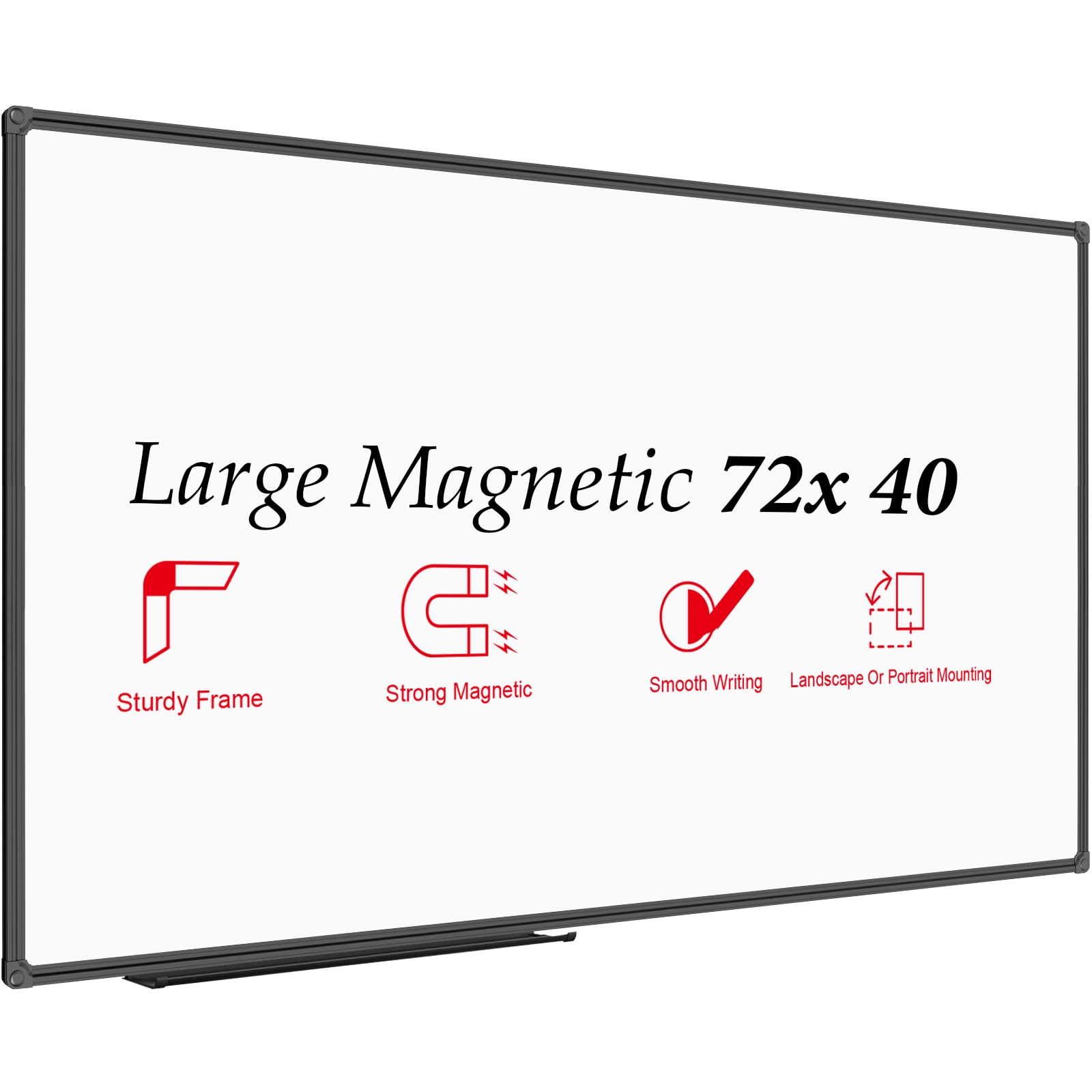 Jiloffice Large Magnetic White Board, Dry Erase Board 72 X 40 Inch, Black Aluminum Frame With Detachable Marker Tray, Wall Mount