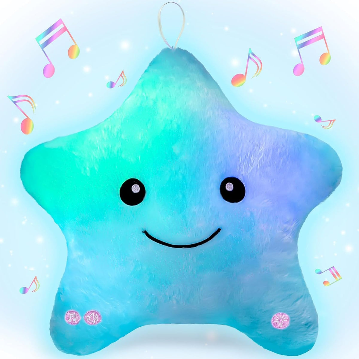 Subao Sensory Toys For Kids With Autism,14' Toddler Pillow With Light & Music,Plush Star Night Light,Kids Sleep Aid Light Up Ad