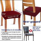 Buyue Fast Installation Dining Room Chair Covers Set Of 4, Luxury Stretch Jacquard Seat Slipcovers For Kitchen Armless Chairs, Rear Gapped- Burgundy- 4