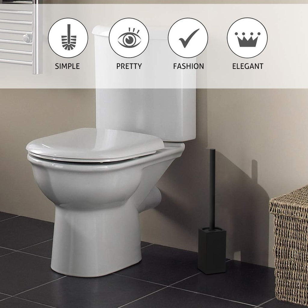 Toilet Brush Holder Stainless Steel 304 Standing Black Square Toilet Brush Holder For Bathroom Storage And Organization (Black)