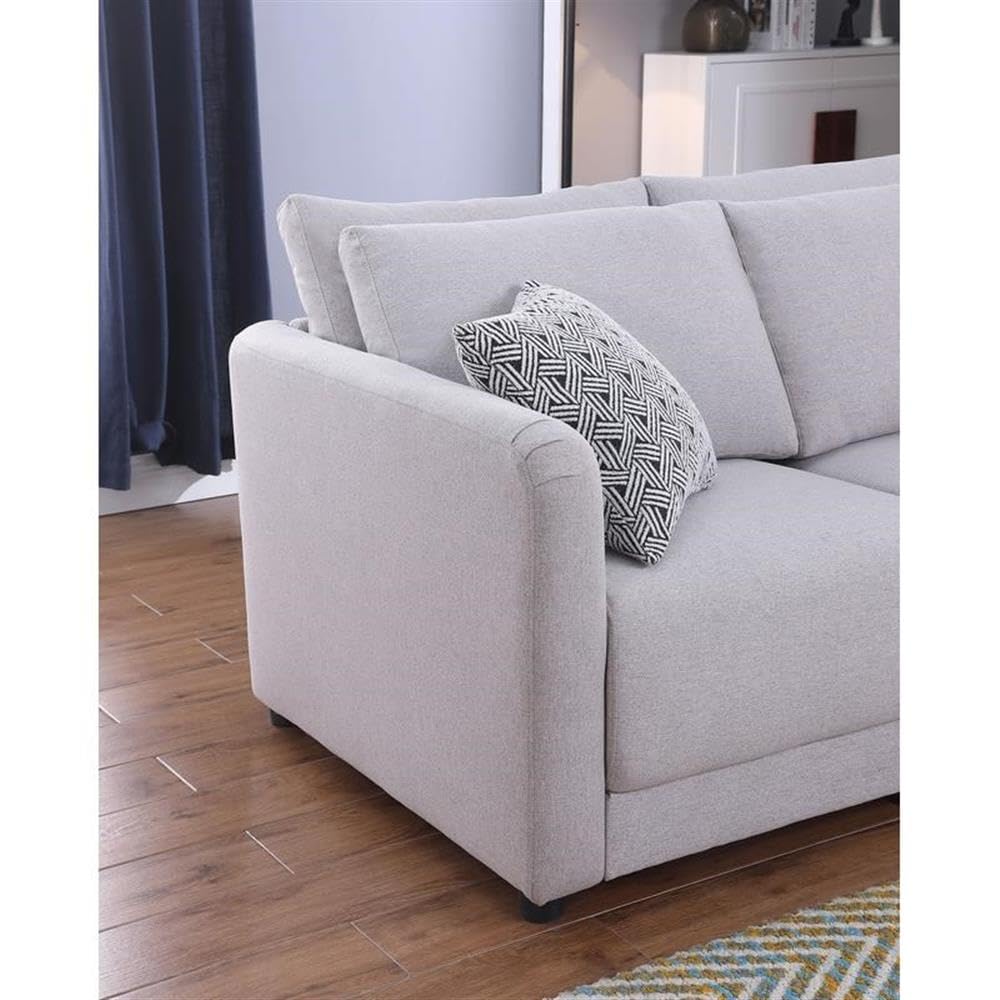 Lilola Home Penelope Light Gray Linen Fabric 4-Seater Sofa with Pillows