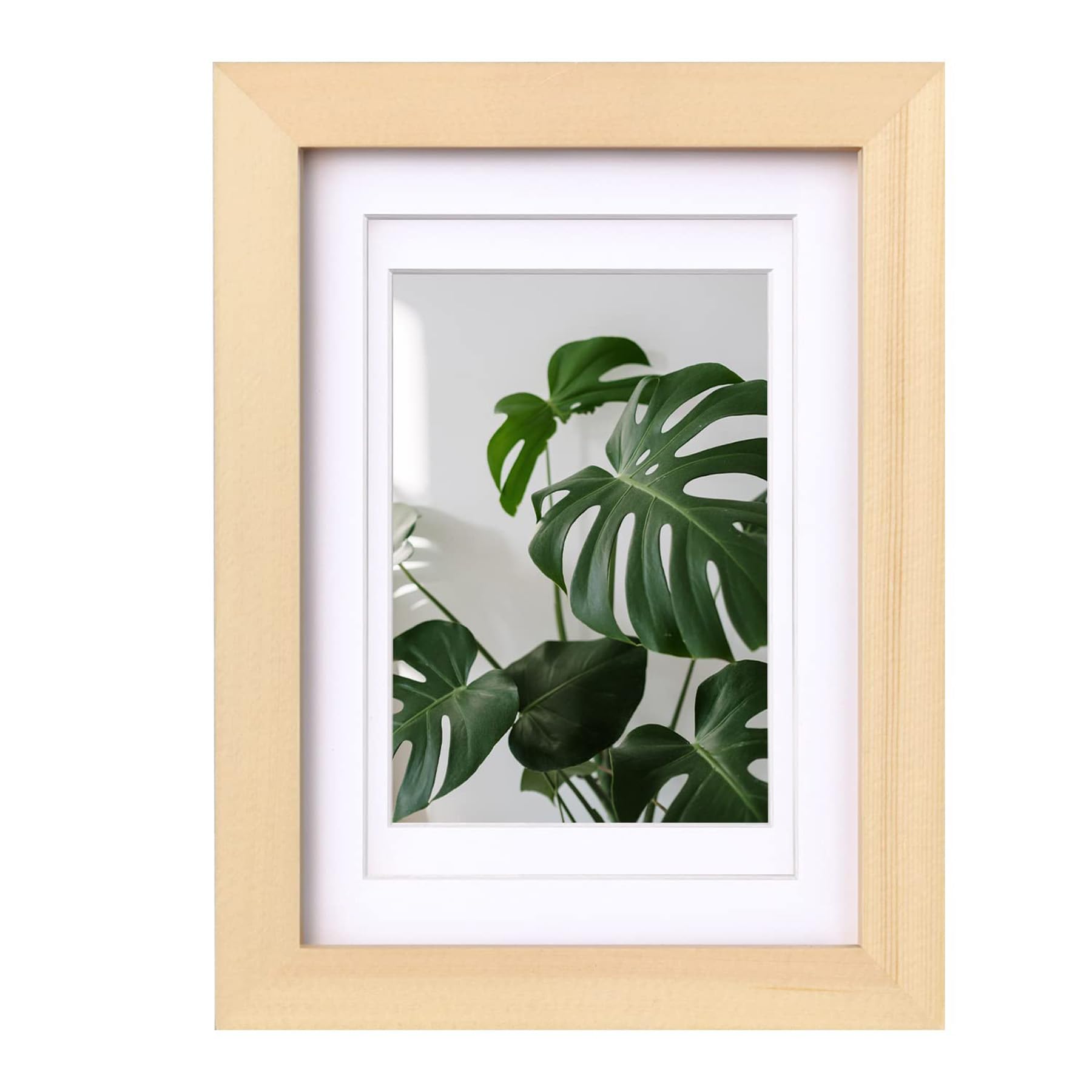 Egofine 5x7 Picture Frame Natural Wood with Plexiglass, Display Pictures 3.5x5/4x6 with Mat or 5x7 Without Mat for Tabletop and 