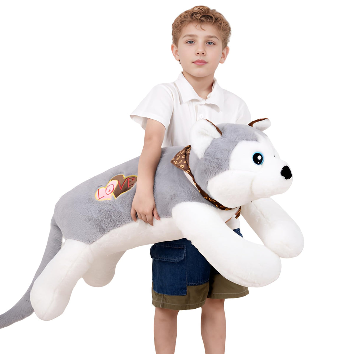 40 Inch Jumbo Husky Stuffed Animals, Giant Wolf Dog Plush Toys, Cute Soft Big Husky Plushies Large Puppy Pillow, Gift For Kids,