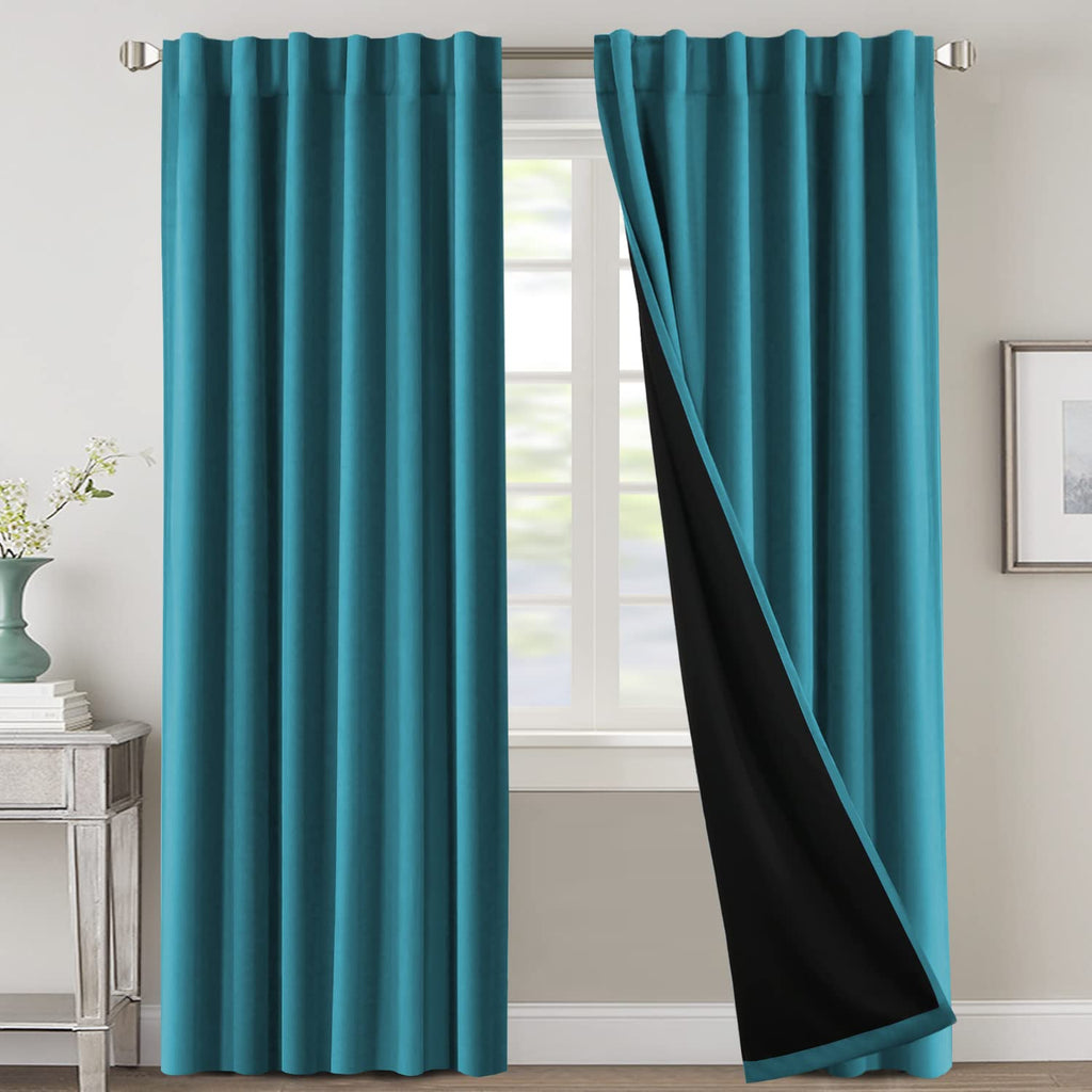 H.VERSAILTEX 100% Blackout Curtains for Bedroom with Black Liner Full Room Darkening Curtain 84 Inch Long Thermal Insulated Back