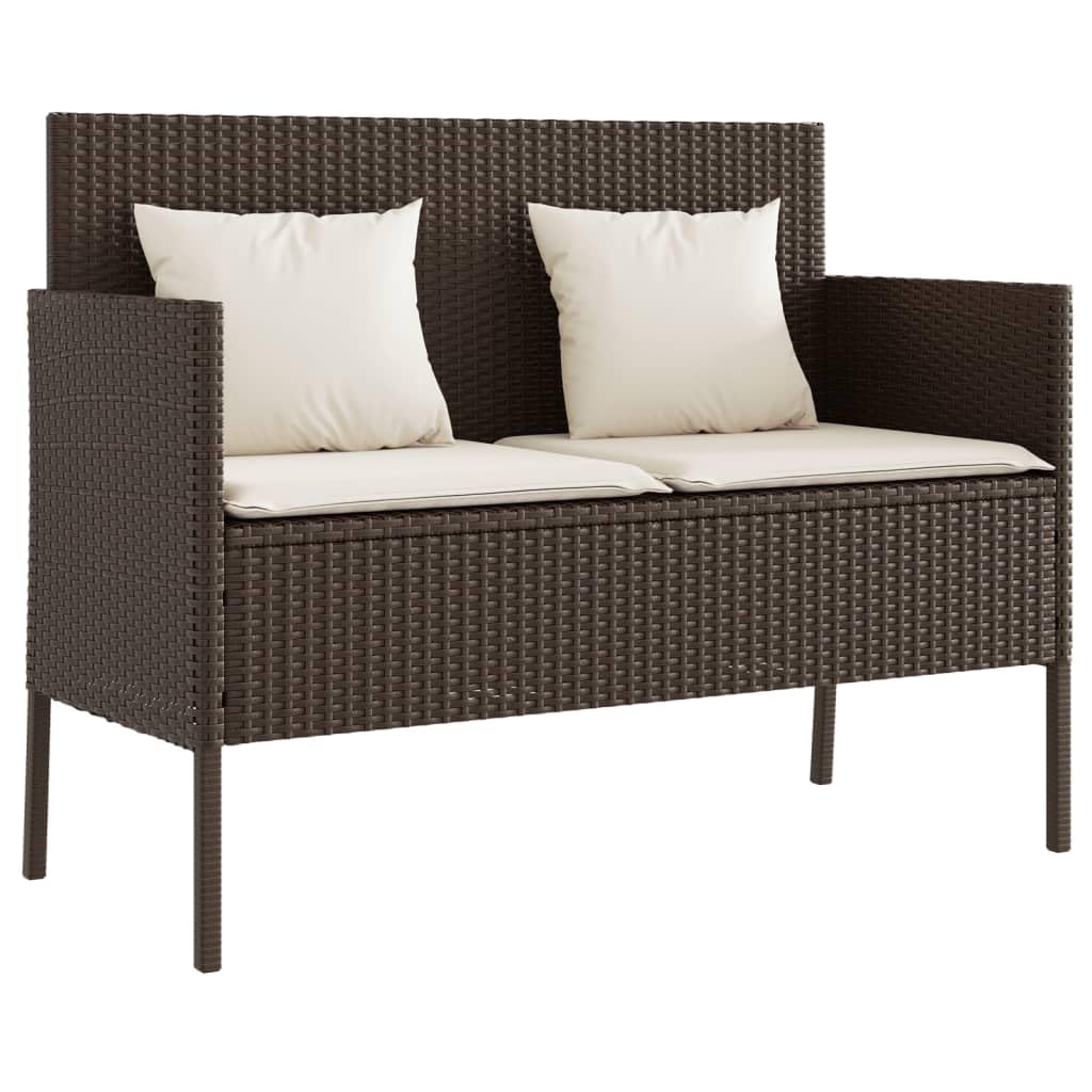 vidaXL Patio Loveseat with Cushions - Brown Poly Rattan Outdoor Bench, Storage Function, Comfort Seating, for Deck/Garden