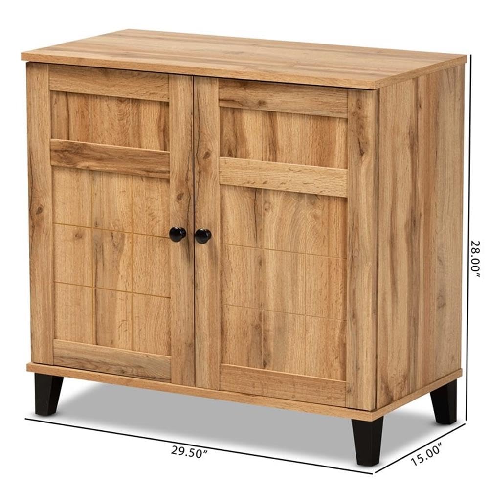 Baxton Studio Glidden Modern and Contemporary Oak Brown Finished Wood 2-Door Shoe Storage Cabinet