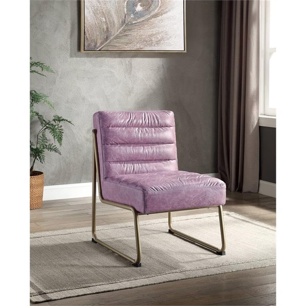 Acme Loria Tufted Upholstery Accent Chair in Wisteria Top Grain Leather
