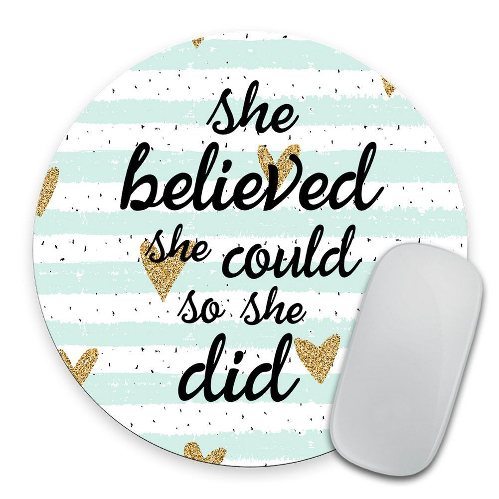 Quote Mousepad, She Could Mouse Pad, Watercolor Mouse Mat, Custom Round Mousepad, Heart Mousepad, Inspirational Quote Mousepad M