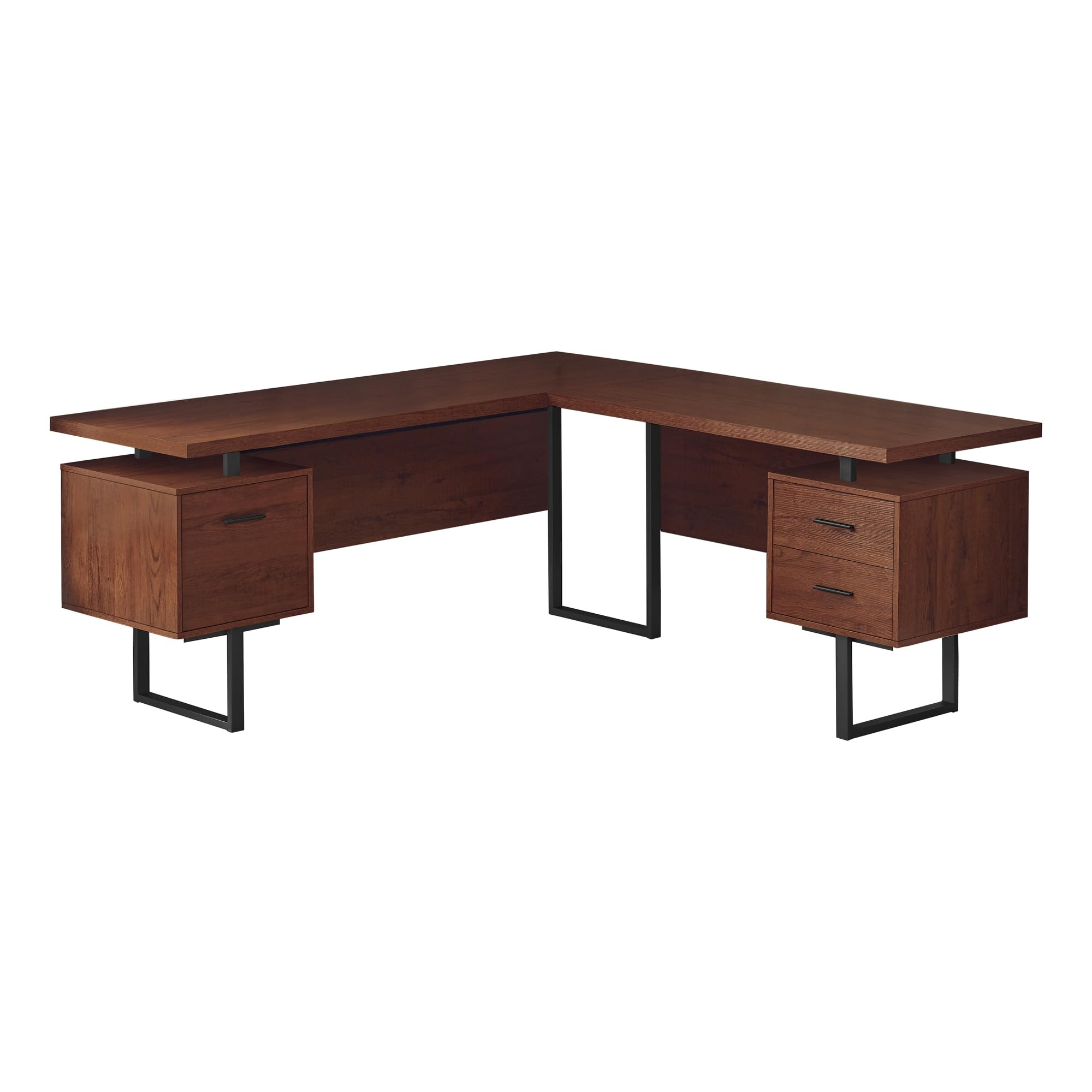 Monarch Specialties 7611 Computer Desk, Home Office, Corner, Left, Right Set-up, Storage Drawers, 70' Shape, Work, Laptop, Metal, Laminate, Brown, Desk-70 L Cherry Black R Face, 71' L x 71' W x 30' H