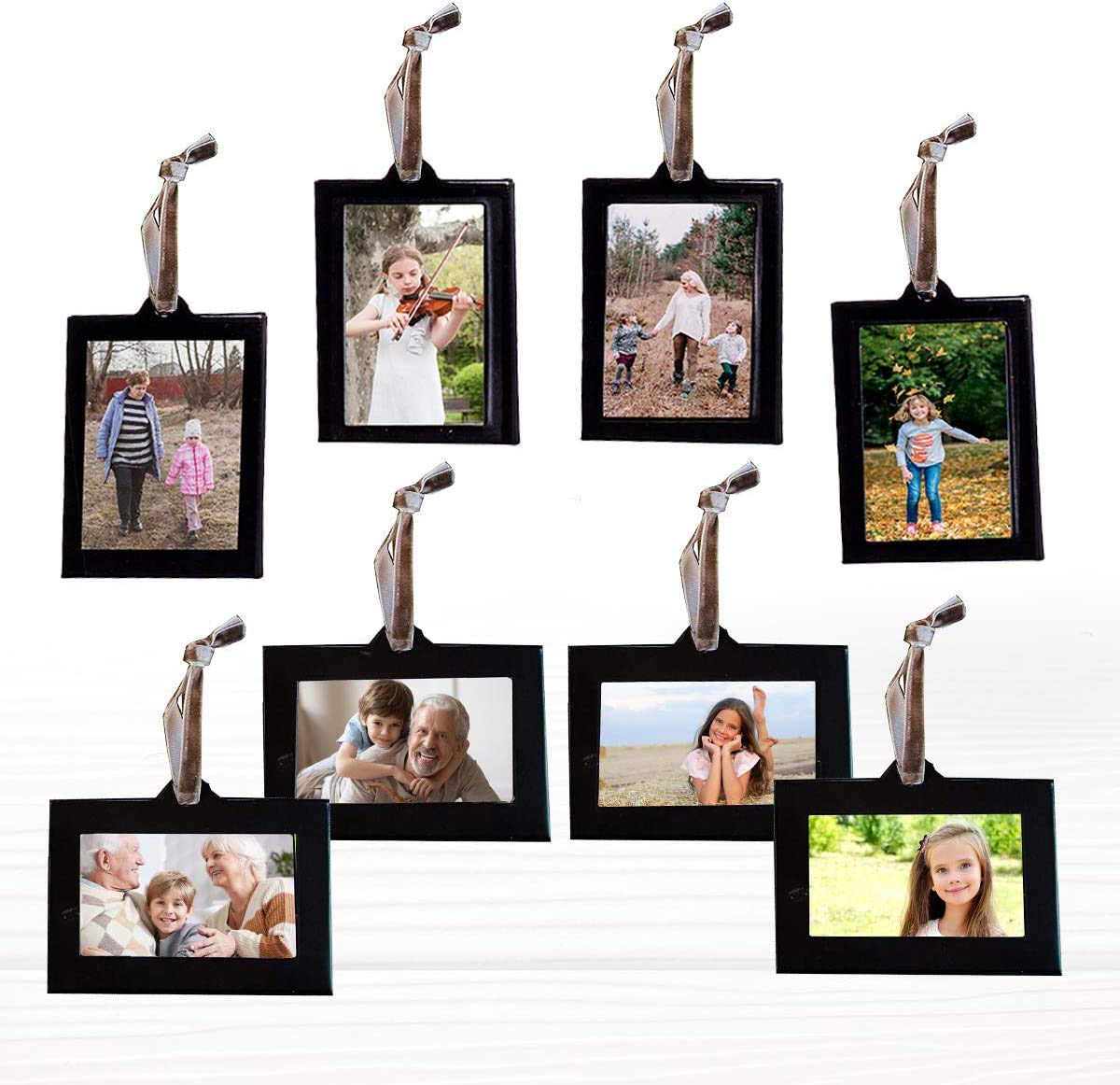 Klikel Family Tree Picture Frame Ornaments - 4 Vertical Hanging and 4 Horizontal Hanging Photo Frames - 1.5 X 2.5 Photo Opening