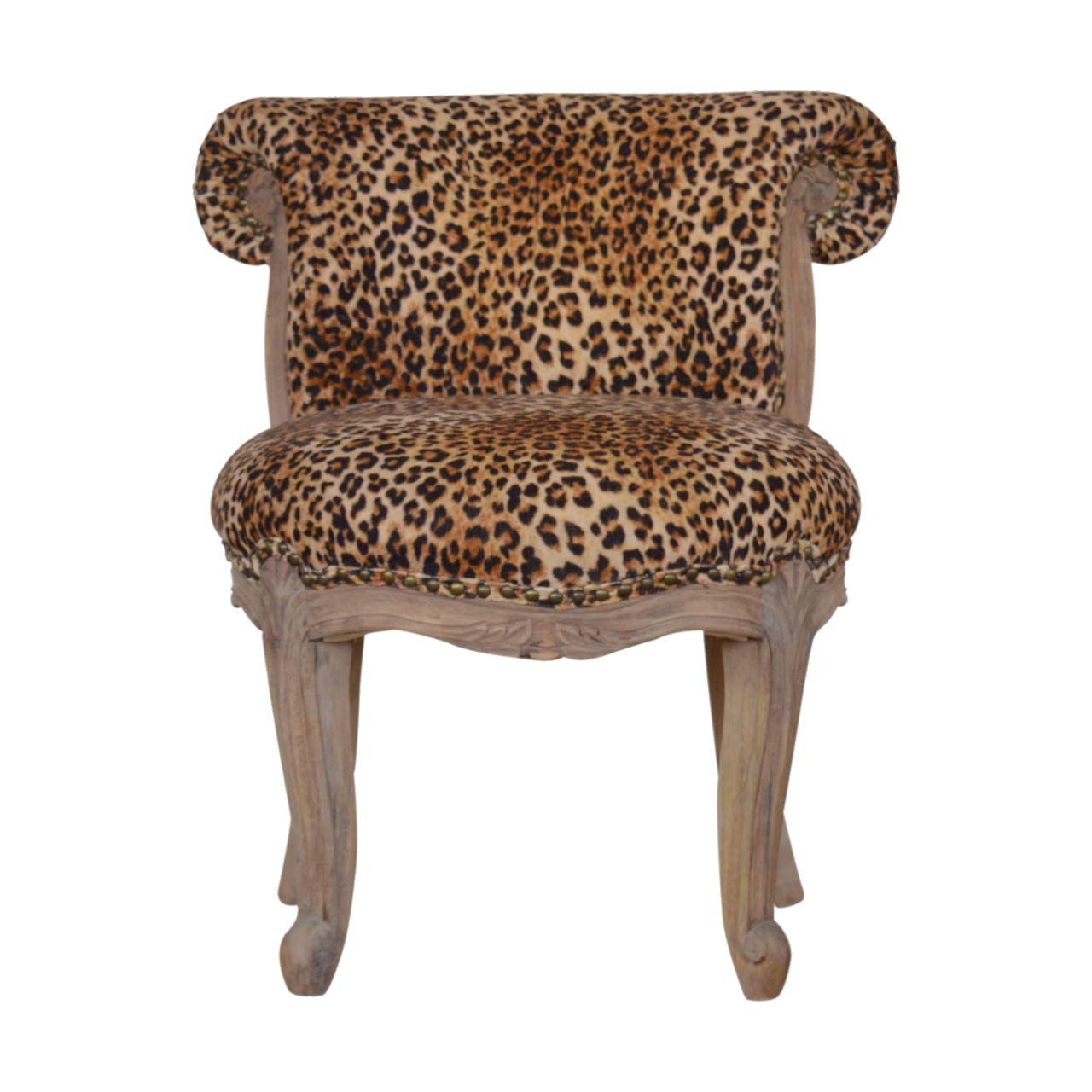 Artisan Furniture Studded Cabriole Legs Chair  One Size  Sunbleach  Leopard Print Fabric