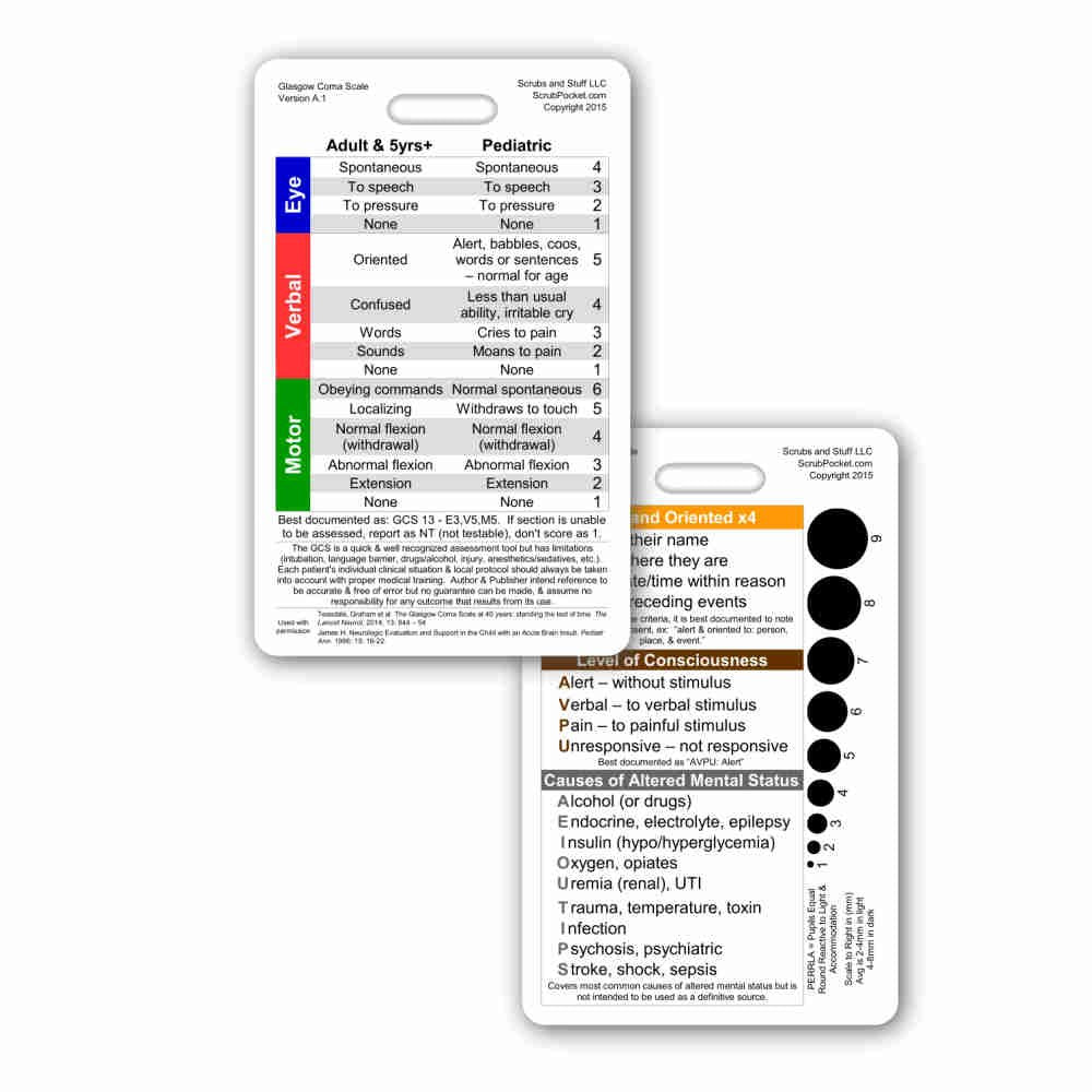 Glasgow Coma Scale (Gcs) Vertical Reference Badge Id Card (1 Card)