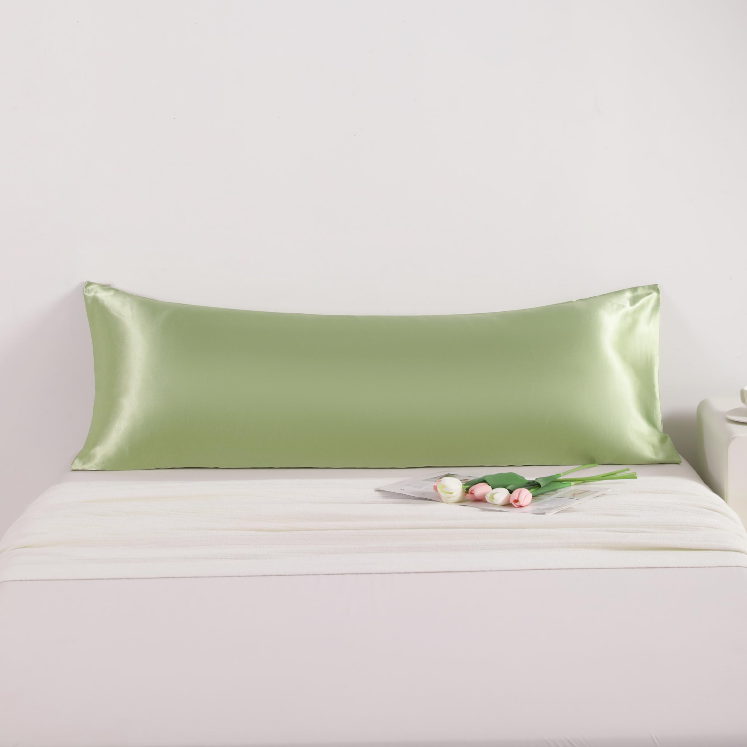 NTBAY Satin Body Pillowcase 20x54 Inches, Sage Green, Luxurious Silky Fabric, Envelope Closure for Hair and Skin Care
