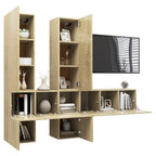 vidaXL TV Cabinet Set 7 Piece Home Indoor Living Room Hanging Wall-Mounted Stereo Plasma HiFi Cabinet TV Unit Furniture Sonoma Oak Engineered Wood