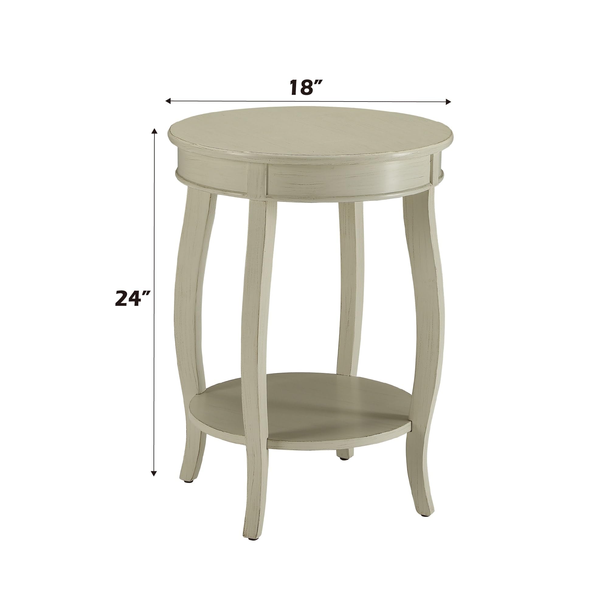 Acme Aberta Round Wooden End Table With Bottom Shelf In Antique White