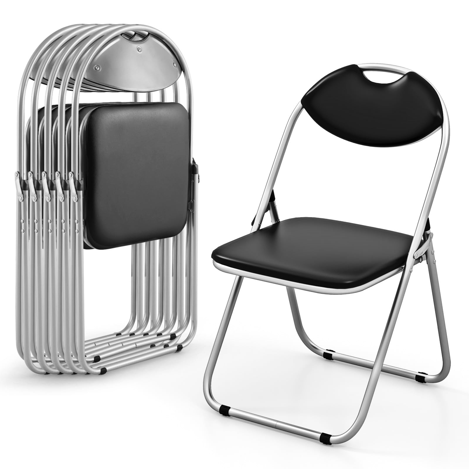 Happygrill 6-Pack Folding Chairs, Portable Card Chairs With Back & Padded Seat, Metal Waiting Room Chair Set For Events Office Wedding Party, Black (6)