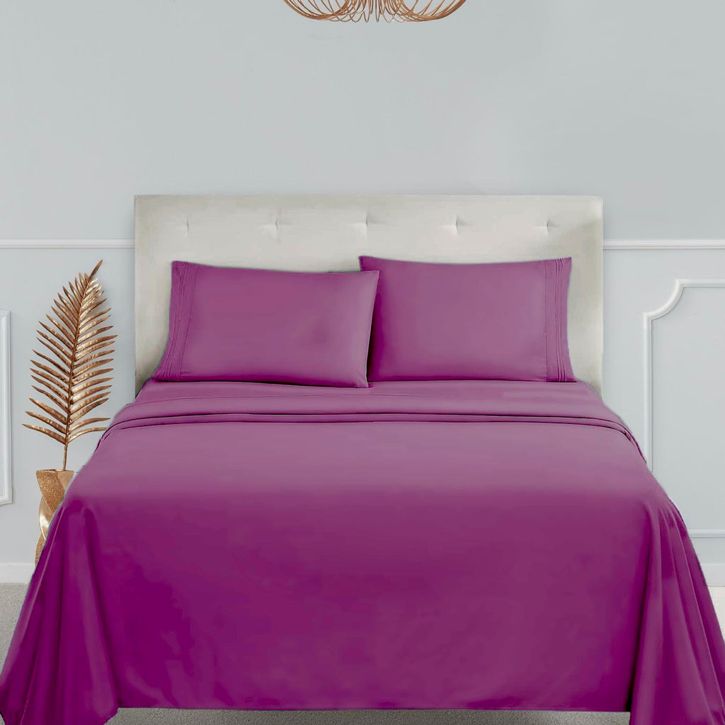 Clara Clark Bed Sheets, Premier 1800 Series 4 Piece Bed Sheet Set, Deep Pocket, Wrinkle, Fade, Stain Resistant, Luxury Soft Bedding Sheets & Pillowcases, California King, Magenta