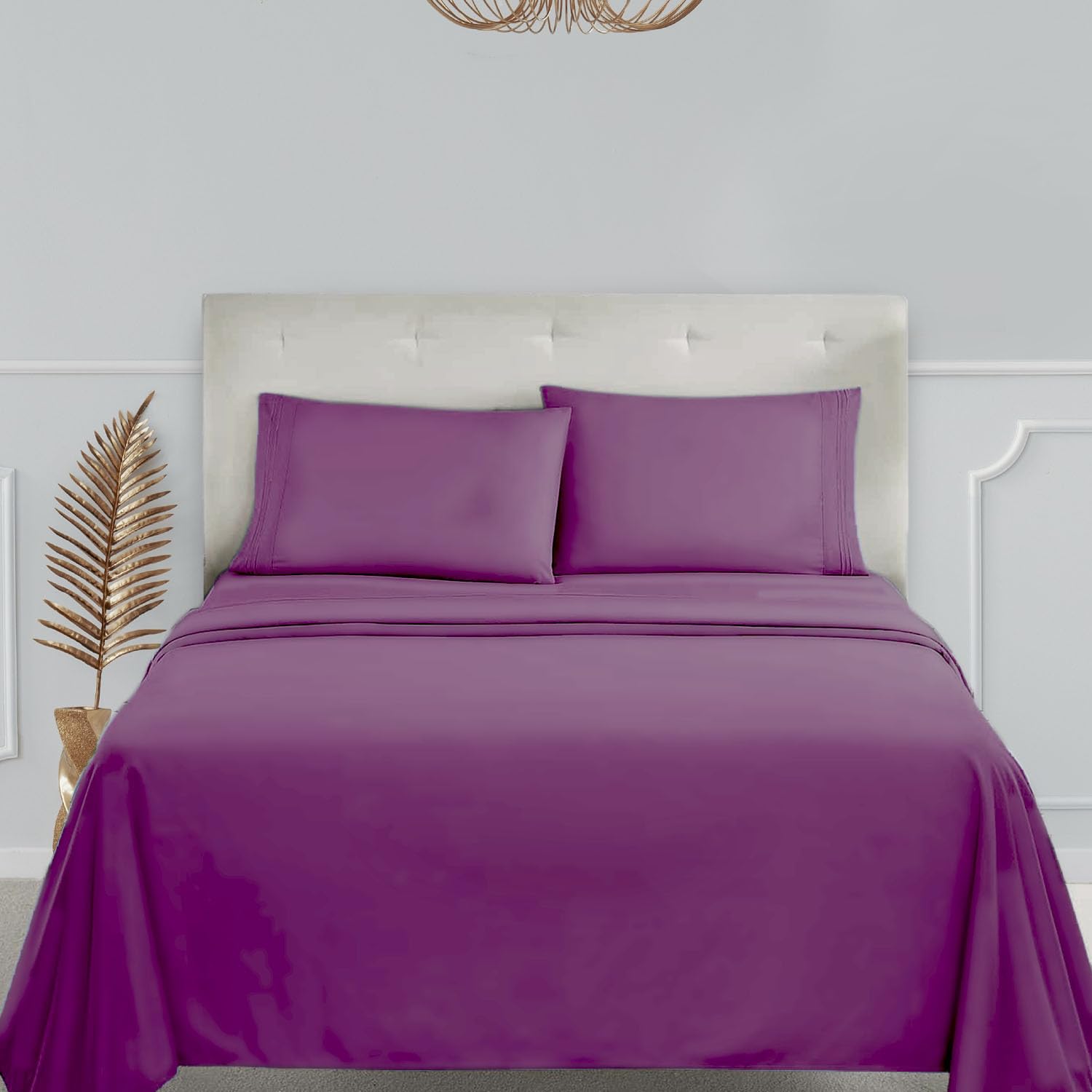 Clara Clark Bed Sheets, Premier 1800 Series 4 Piece Bed Sheet Set, Deep Pocket, Wrinkle, Fade, Stain Resistant, Luxury Soft Bedding Sheets & Pillowcases, King, Magenta