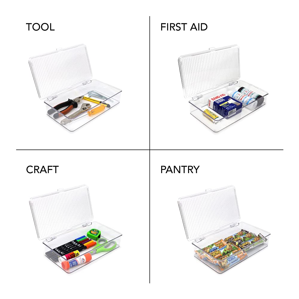 Isaac Jacobs Small Stackable Organizer Bin (10.75    X 6.5    X 2.4   ) W Hinged Lid Clear Storage Box Home Office School Fridge