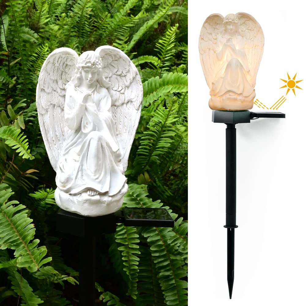 Juliahestia Guardian Angel Garden Decor Solar Walkway Light Outdoor Yard Statues Outside Lawn Porch Decorative Grave Decorations
