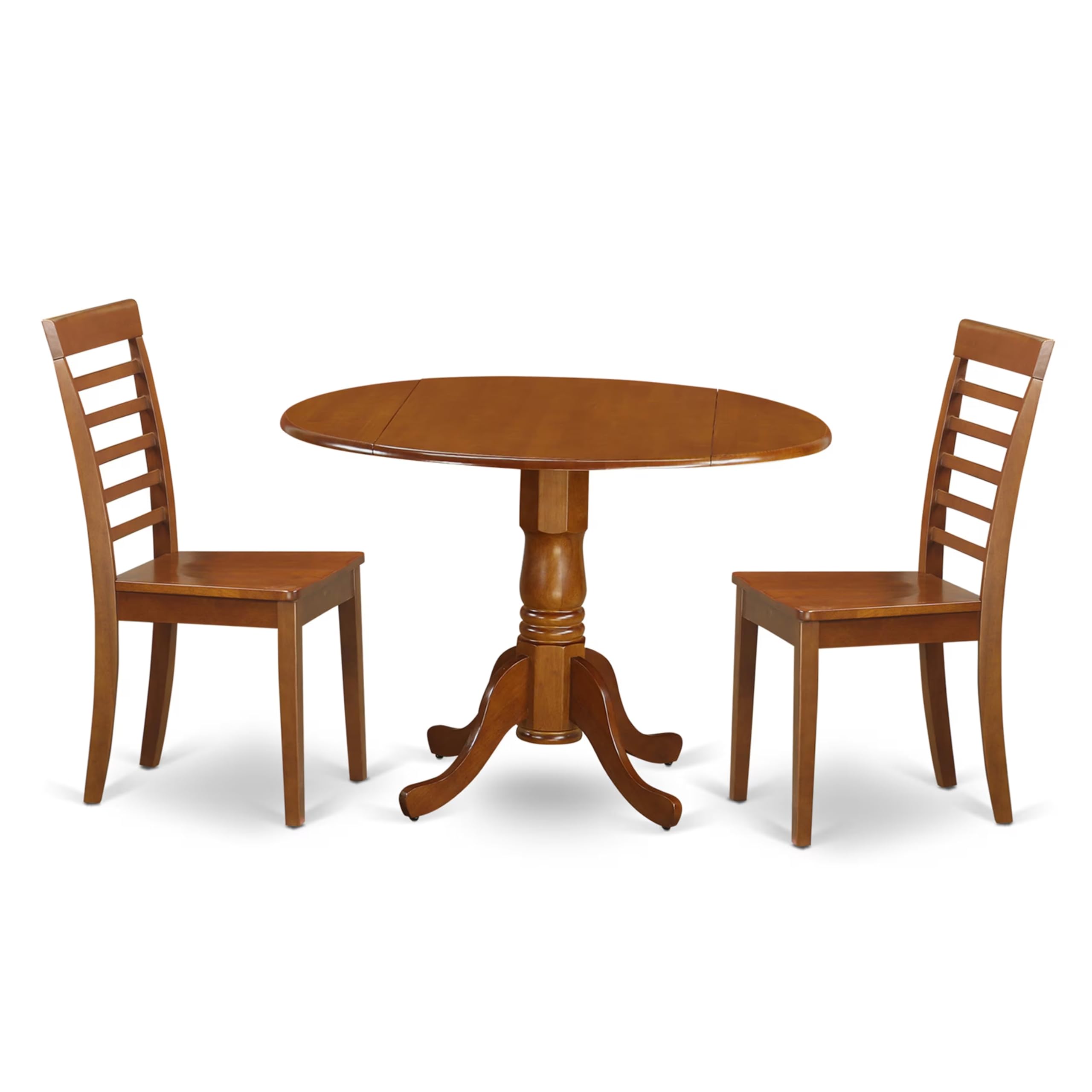 East West Furniture DLML3-SBR-W 3 Piece Kitchen Table Set for Small Spaces Contains a Round Dining Table with Dropleaf and 2 Dining Room Chairs, 42x42 Inch, Saddle Brown