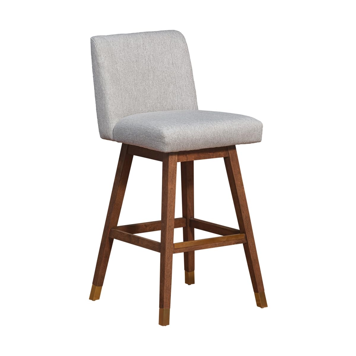HomeRoots 491364 30 in. Taupe & Brown Solid Wood Swivel Bar Chair with Footrest