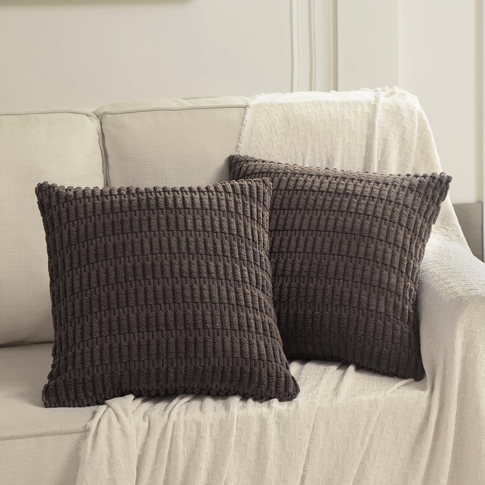 Fancy Homi 2 Packs Dark Brown Decorative Throw Pillow Covers 20X20 Inch For Living Room Couch Bed Sofa, Rustic Farmhouse Boho Ho