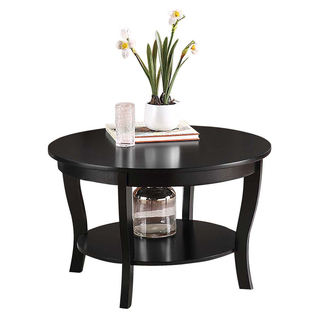 Convenience Concepts American Heritage Round Coffee Table with Shelf, Black, 30 in x 30 in x 18 in