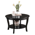 Convenience Concepts American Heritage Round Coffee Table with Shelf, Black, 30 in x 30 in x 18 in