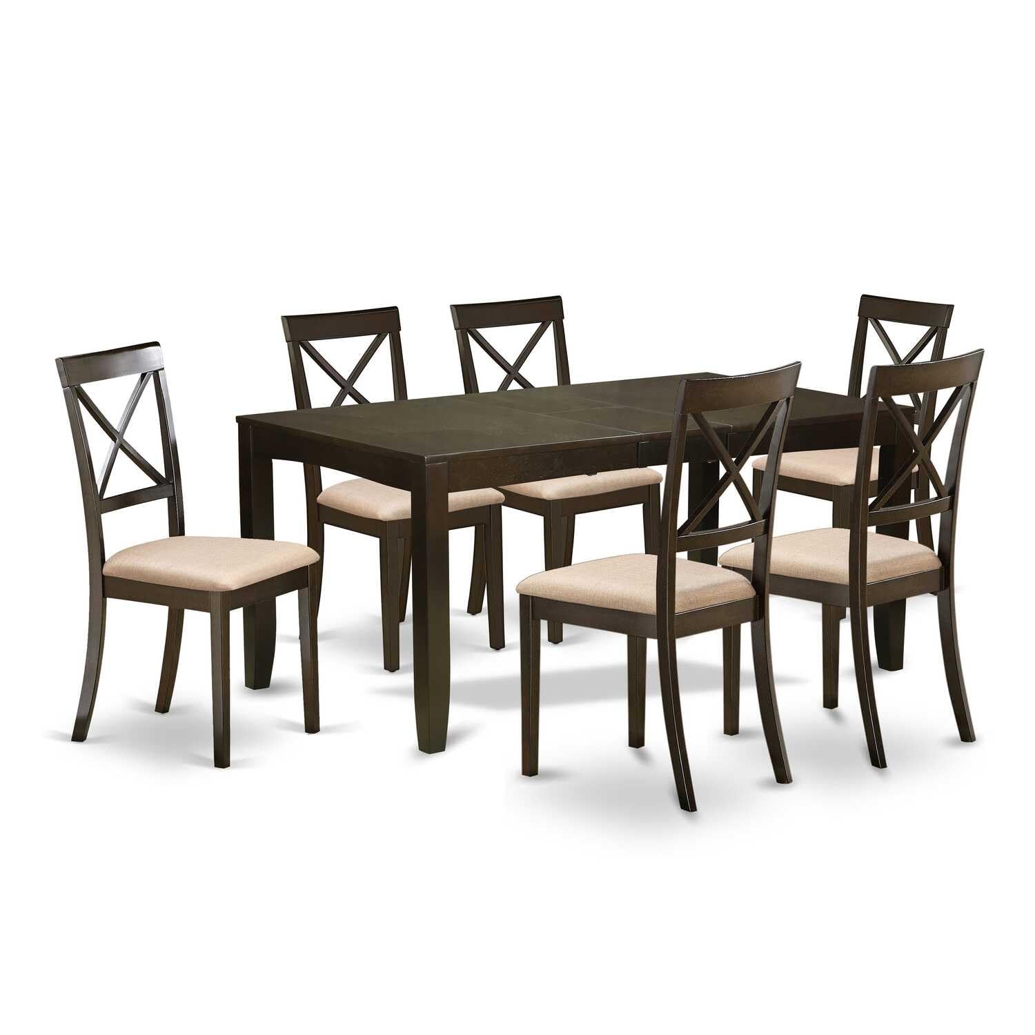 East West Furniture Lybo7-Cap-C 7 Pc Dining Room Set-Kitchen Tables With Leaf Plus 6 Chairs For Dining Room