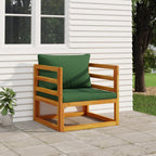 vidaXL Solid Acacia Wood Patio Chair with Green Cushions - Comfortable Backrest for Indoor/Outdoor Lounge Seating.