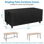 Kingling Outdoor Dining Table Cover, 68 Inch Patio Dining Table Cover Waterproof Rectangle Patio Table Cover Furniture Cover - 68''L X 38''W X 28''H
