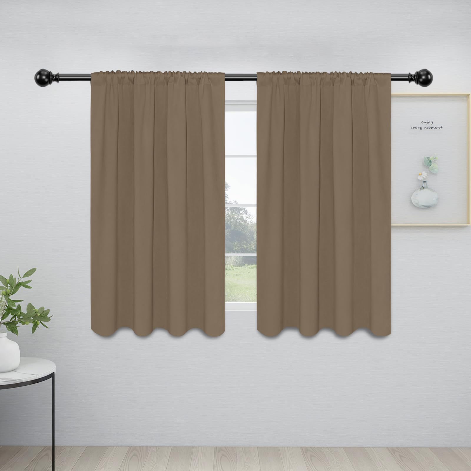 Easy-Going Rod Pocket Blackout Curtains For Bedroom, Room Darkening Window Curtains For Living Room, Thermal Insulated Noise Reduction Solid Window Drapes, 2 Panels(34X45 In, Camel)