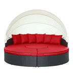 Modway Quest Wicker Rattan Outdoor Patio Canopy Sectional Daybed in Espresso Red