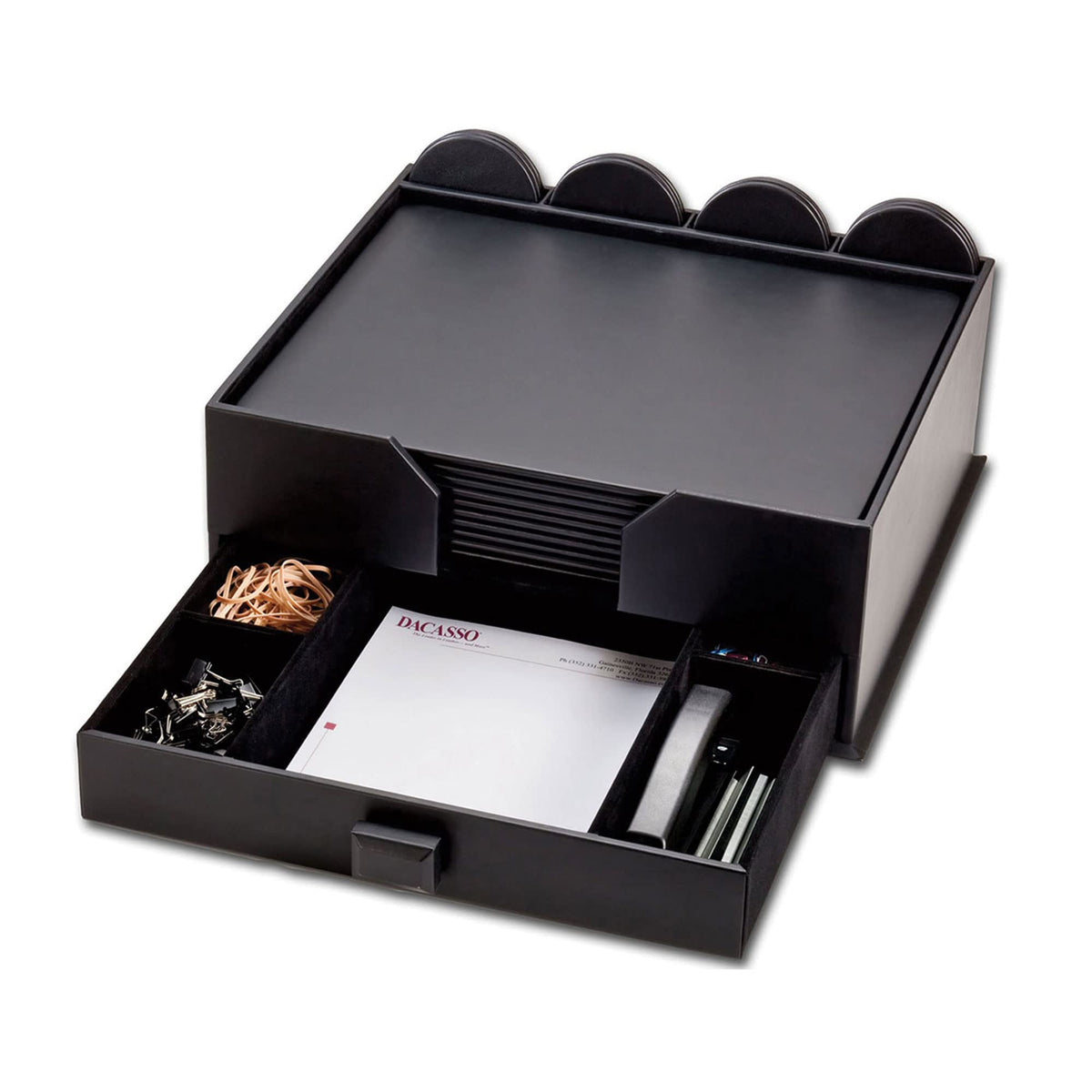 Dacasso Black Leather Conference Room Set With Integrated Organizer, 23-Piece