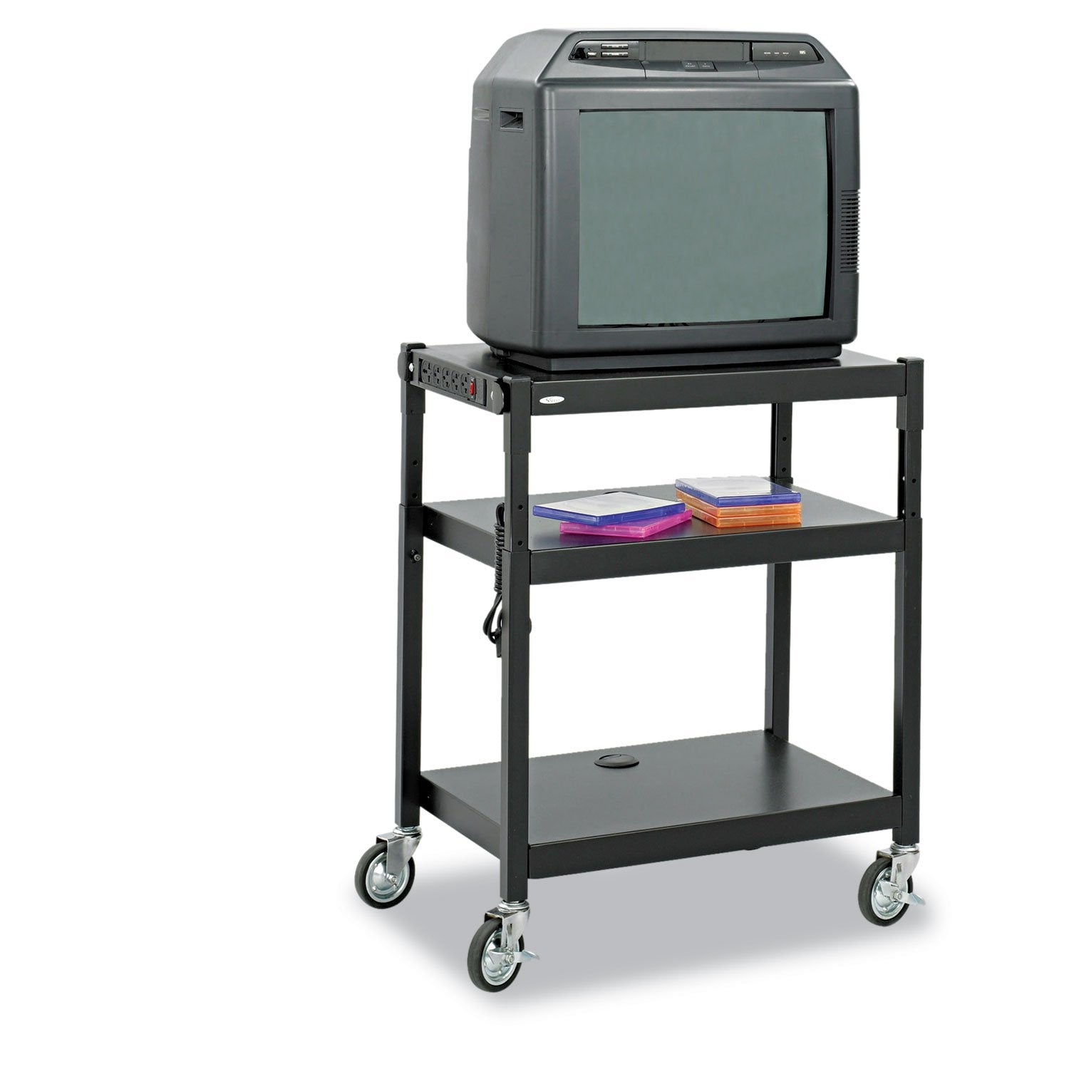 Safco Products 8932BL Steel Adjustable Height AV Cart, Black
