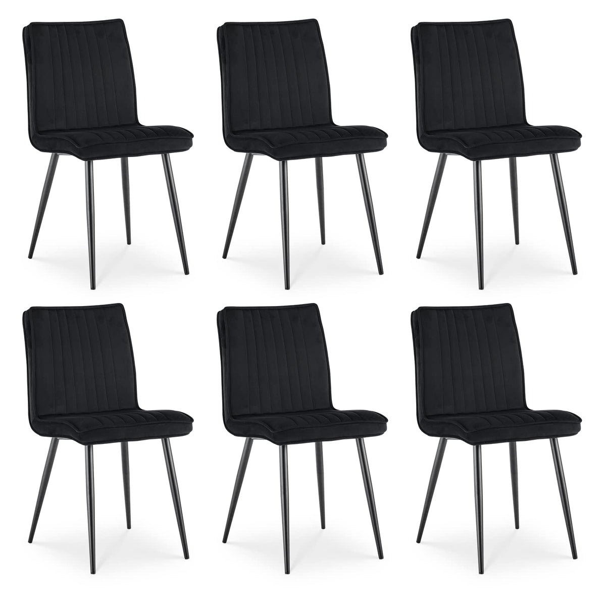 Tukailai Velvet Dining Chairs Set Of 6, Upholstered Kitchen Chair With Backrest And Strong Metal Legs, Leisure Chair For Lounge Living Room Bedroom Kitchen Dining Room Restaurant Furniture (Black)