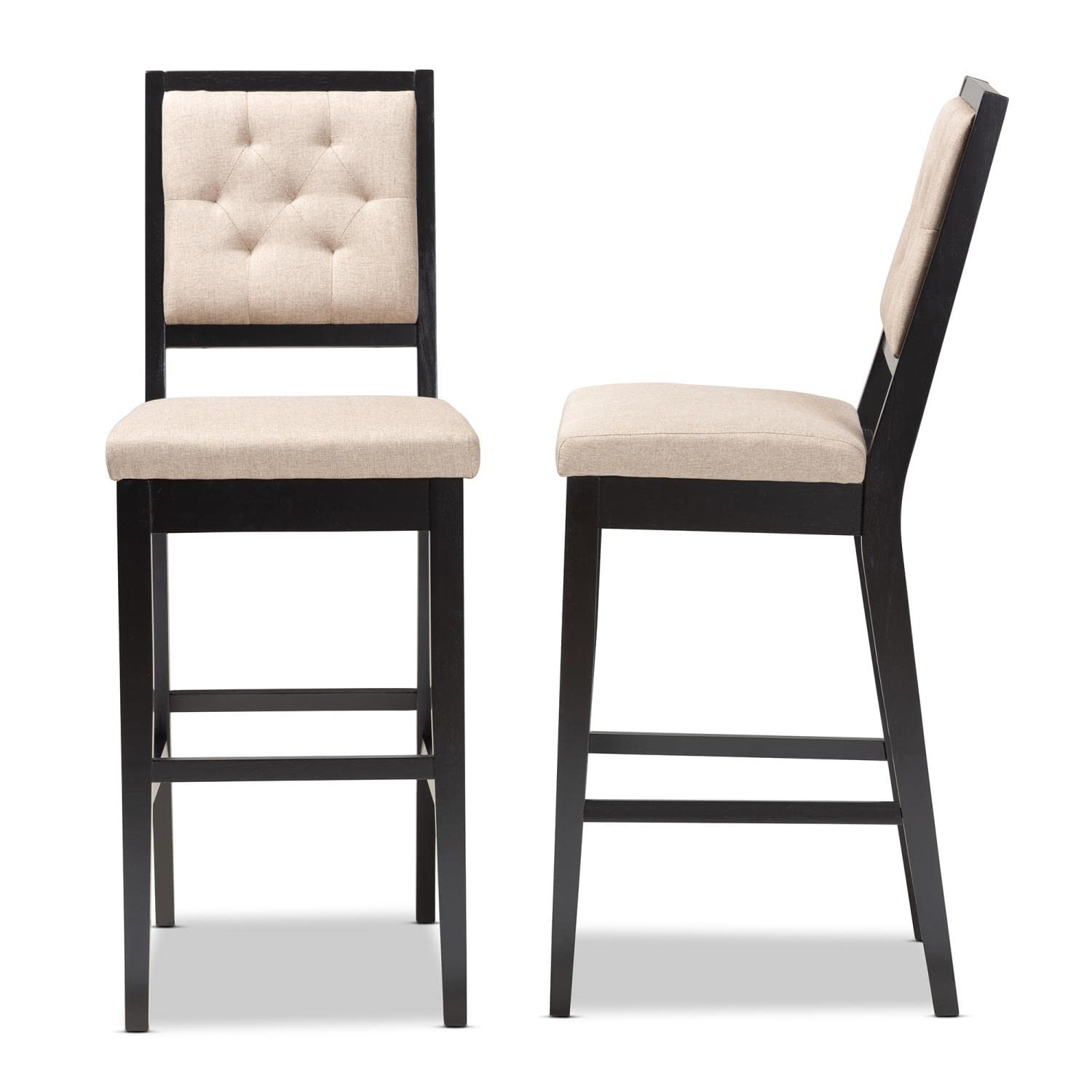 Baxton Studio Gideon Modern and Contemporary Sand Fabric Upholstered and Dark Brown Finished Wood 2-Piece Bar Stool Set
